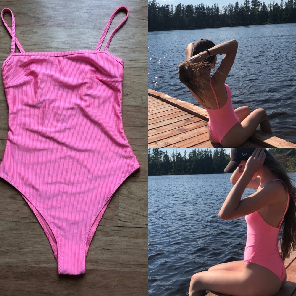 H&M Pink Ribbed One-Piece Swimsuit XS